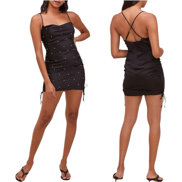 NWT ASTR String of Pearls Imitation Pearl Side Ruched Minidress 0112 - Picture 1 of 9